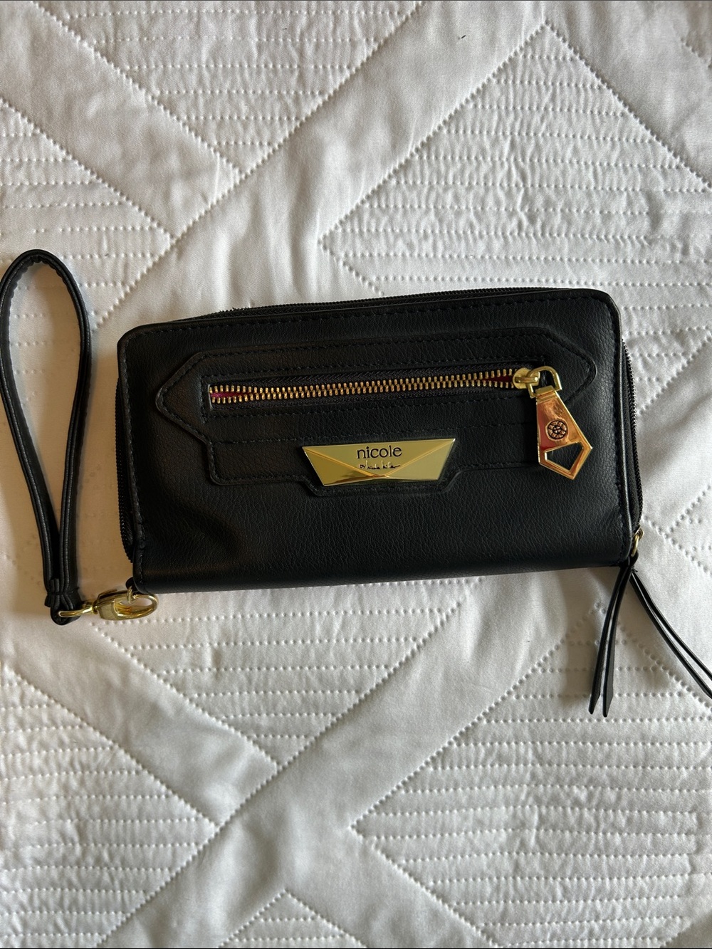 Nicole Miller Black Wristlet with Gold Accents